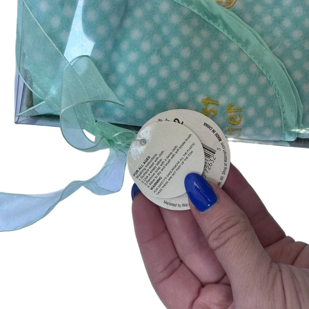 My First Easter Gift Set Mint Green Bunny Plush Security Blanket and Bib New old